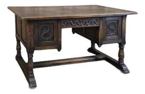 Antique Gothic Oak Desk With Leather Top