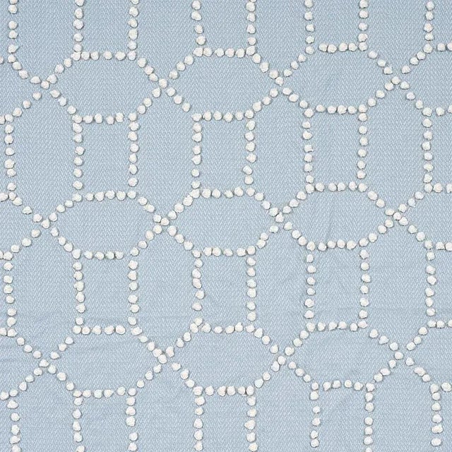 Schumacher Vento Embroidery Fabric in Sky For Sale