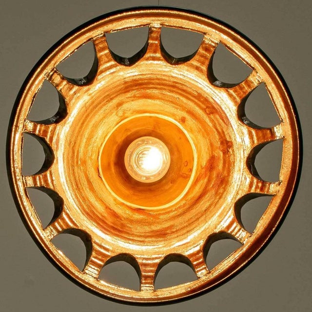 Round Green Glazed Ceramic Pendant Light, Germany, 1970s For Sale - Image 13 of 18