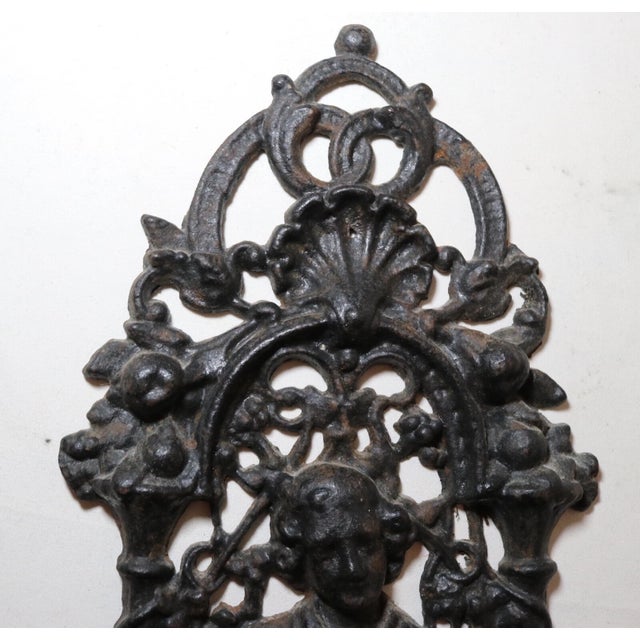 Antique Ornate Figural Heavy Cast Iron Relief Man Smoking Pipe Wall Plaque Art For Sale - Image 11 of 11