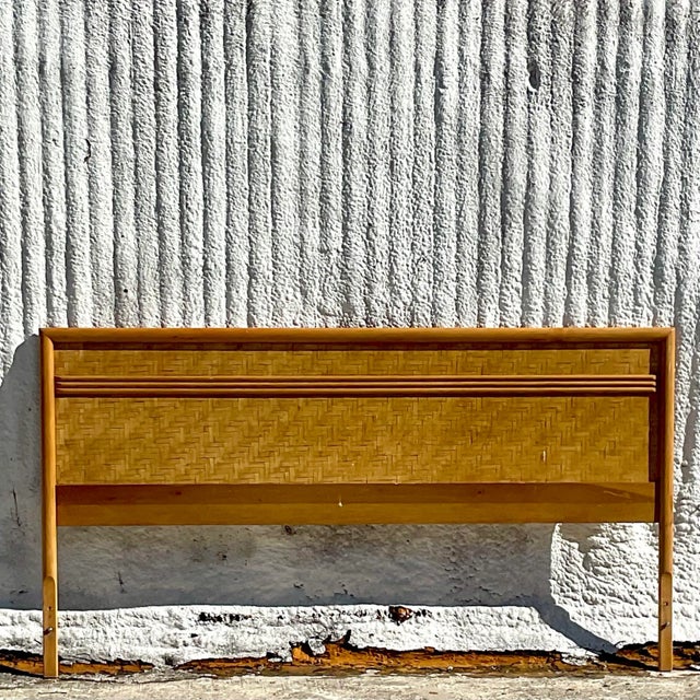 Vintage Coastal Parquet Rattan King Headboard Chairish