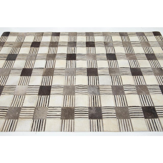 2010s Contemporary Leather/Wool Patch Rug in Earthy Tones For Sale - Image 5 of 7