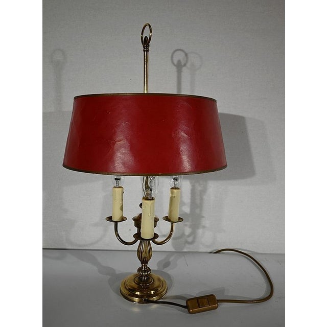 Louis XVI Style Brass Bouillotte Lamp with Red Lampshade, 1890s For Sale - Image 18 of 18