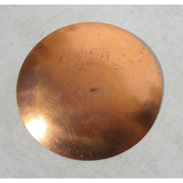 Beautiful heavy copper tray with splashed deep green across the coppery field. The whole with a bright coppery metallic...
