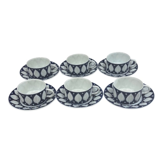 Castro Sargadelos F-73 Six Tea Cup and Saucer Set - 12 Pieces For Sale
