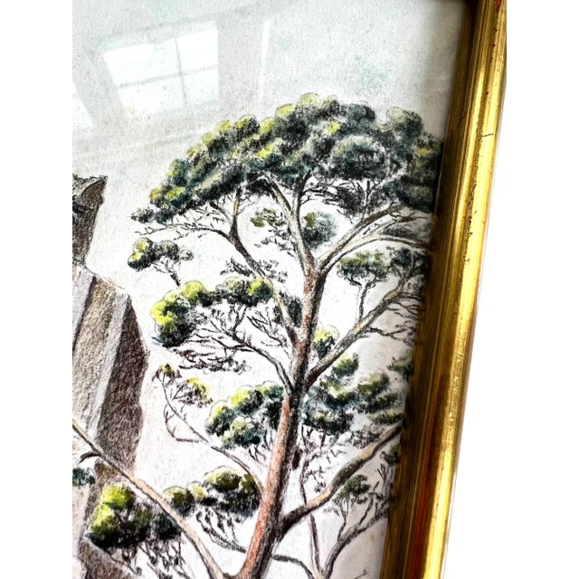 French Provincial Vintage French Provincial Roman History Original Drawing of La Tour Magne in Nimes Southern France Signed by Artist Bonnefoi, Framed. For Sale - Image 3 of 12