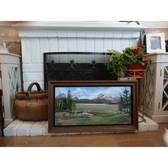 1940s Mountain Meadow Landscape Painting Original by Mitton Large Nature For Sale - Image 10 of 16