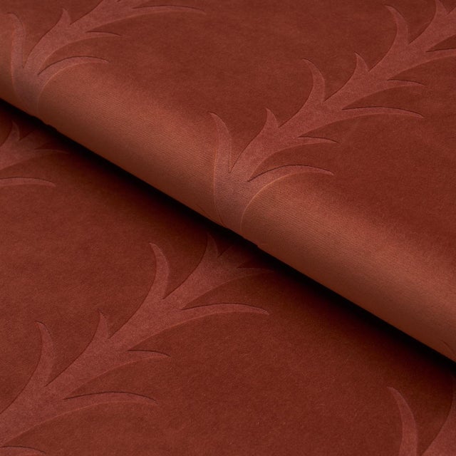 Schumacher Sample - Schumacher Acanthus Stripe Velvet Fabric In Terracotta For Sale - Image 4 of 5