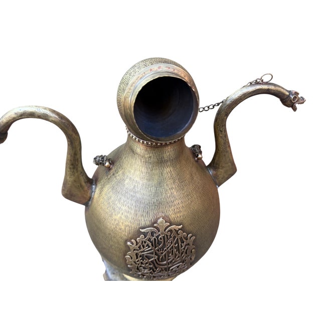 Metal Dual Dragon Handle Brass Ewer For Sale - Image 7 of 13