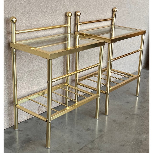 Italian Pair of Midcentury Italian Bronze and Glass With Nightstands With Crest For Sale - Image 3 of 11