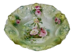 Antique RS Prussia Hand Painted Basket of Roses Bowl