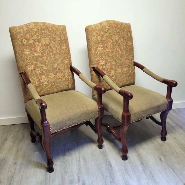 English Pair of English Jacobean Revival High-Back Throne Chairs For Sale - Image 3 of 11