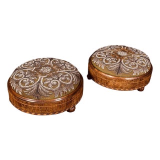 Pair of English Walnut Beaded Footstools,c1840 For Sale