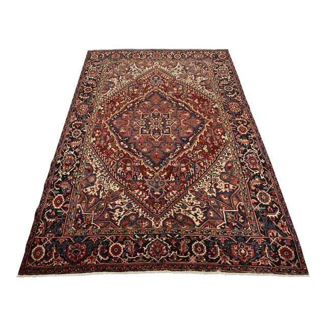 Heriz Rug 8' X 11'1'' Red Wool Vintage Traditional Hand-Knotted Oriental Carpet For Sale