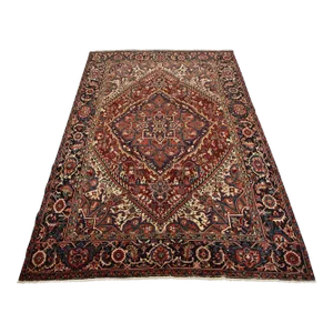 Heriz Rug 8' X 11'1'' Red Wool Vintage Traditional Hand-Knotted Oriental Carpet