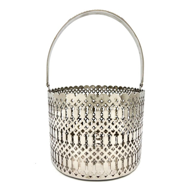 International Silver Vintage International Silver Silver-Plated Oval Pierced Basket With Swing Handle — Traditional / English Country / Cottage For Sale - Image 4 of 13