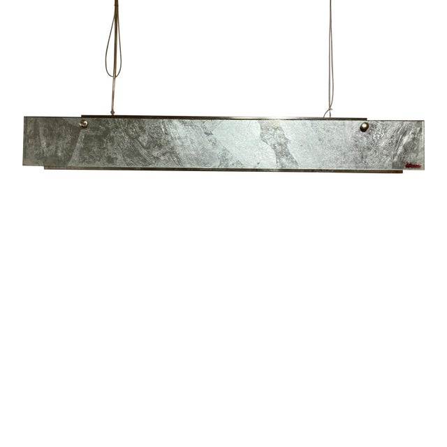 Italian Suspension Lamp With 4 Lights and Chromed Metal Structure. Matte and Murano Glass, 1990 For Sale