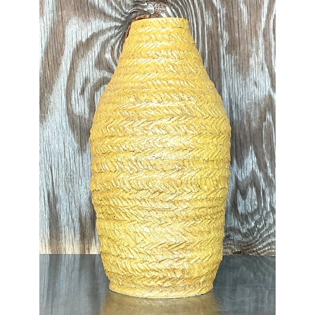 Mustard Vintage Boho Signed Studio Pottery Mustard Vase For Sale - Image 8 of 8