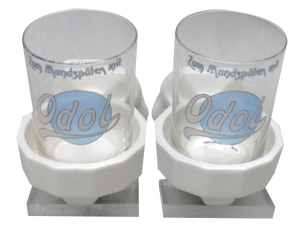 Art Deco Odol Toothpaste Cup with Wall Holders in Ceramic & Glass, 1920s, Set of 4