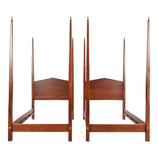 Baker Furniture Style Federal Carved Walnut Twin Size Poster Beds, Pair For Sale
