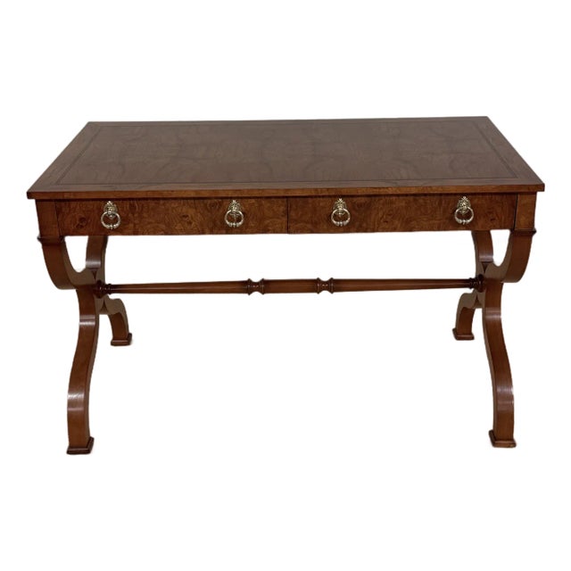 Fine Vintage Burled Elm Writing Desk From Baker For Sale