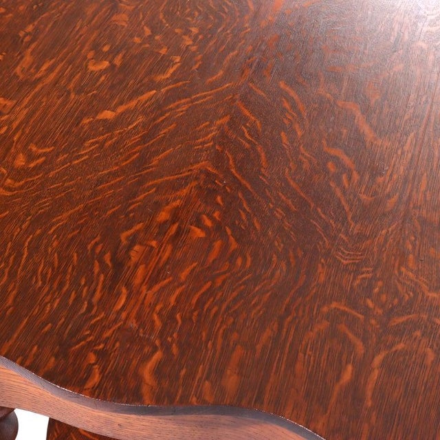 Large Antique Rj Horner School Carved Oak Lamp Table With Gilt & Crystal Feet For Sale - Image 6 of 7