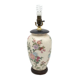Vintage Hand-Painted Floral Ceramic Vase Table Lamp For Sale