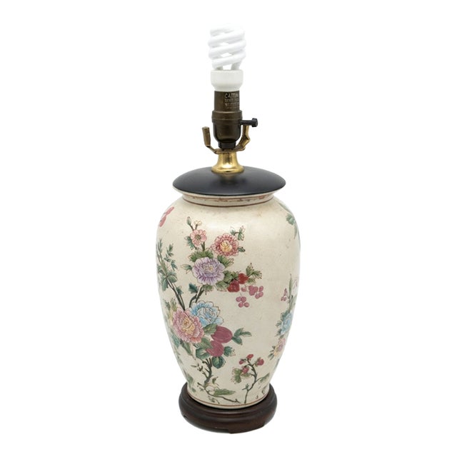Vintage Hand-Painted Floral Ceramic Vase Table Lamp For Sale