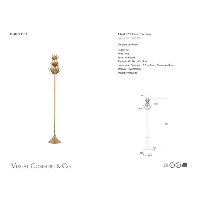 Julie Neill by Visual Comfort Signature Alberto 70" Floor Torchiere in Antique-Burnished Brass Designer: Julie Neill...
