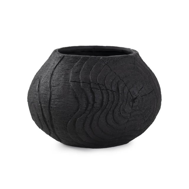 Plastic Faux Bois Round Bowl in an Ebony Finished Polyresin For Sale - Image 7 of 11