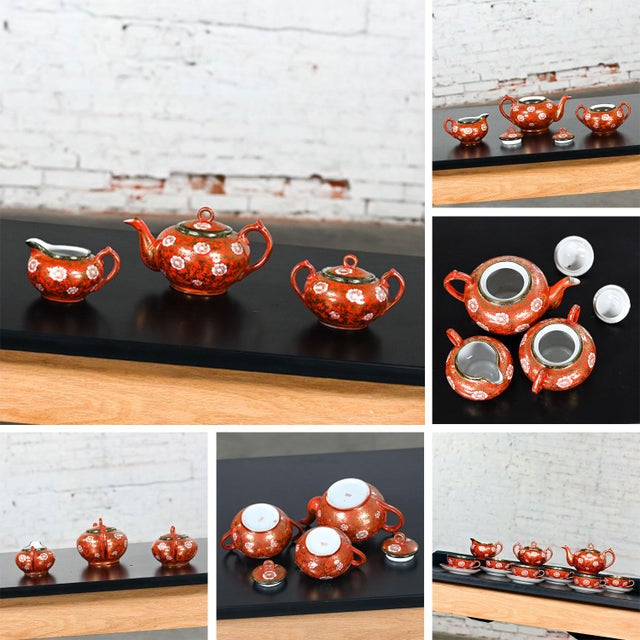Mid-20th Century Oriental Chinese Red & Gold Hand Painted Porcelain Tea Set Made in Japan For Sale - Image 4 of 12