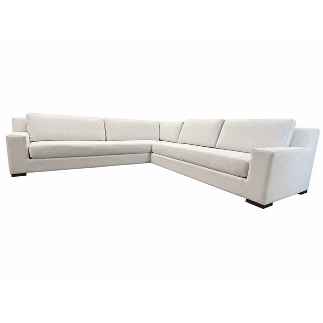 Wood Rh Modena Track Arm Left-Arm Bench-Cushion L-Sectional – Perennials Performance Textured Linen Weave in Mist For Sale - Image 7 of 18