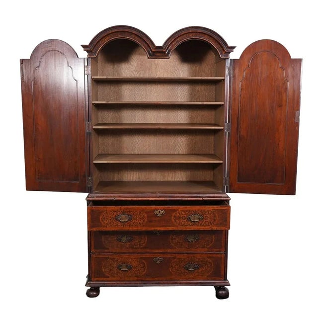 1800 Dutch Marquetry Dome Top Linen Press on Bun Feet For Sale - Image 11 of 12