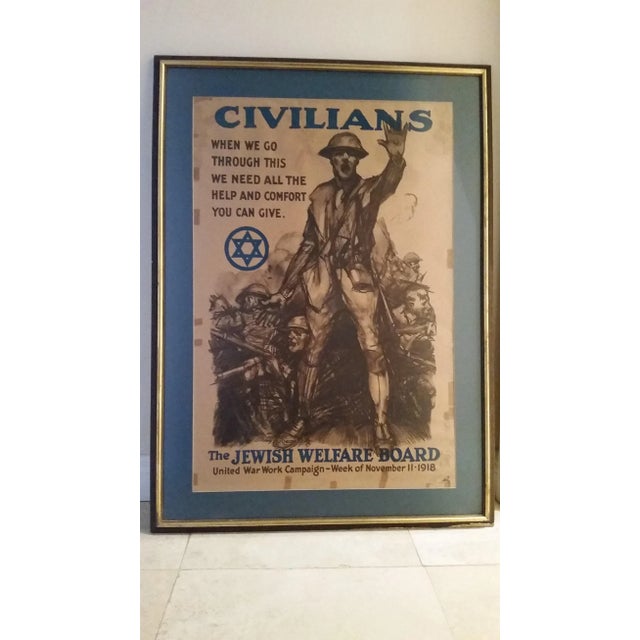 Cerulean Early 20th Century Antique World War 1 National Jewish Welfare Board Recruitment Poster For Sale - Image 8 of 8