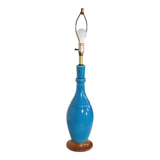 Vintage Cerulean Blue Craculure Glaze Ceramic Bottle Form Table Lamp For Sale