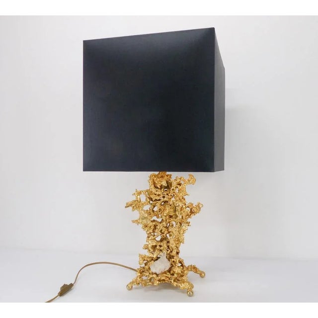 Pied de lamp sculptural in gilded bronze and quartz evoking sea rocks attributed to Claude Victor Boeltz (born in 1937)...