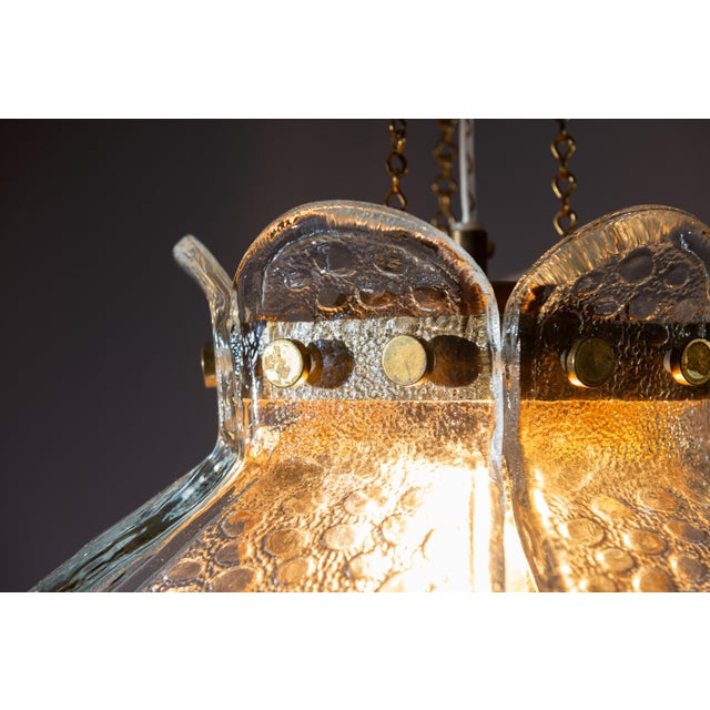 Swedish Pendant with Glass Leaf Shades and Center Shade in Amber Coloured Glass For Sale - Image 6 of 13