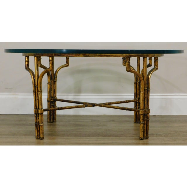 Faux Bamboo Gilt Metal Base Round Glass Top Coffee Table ...
