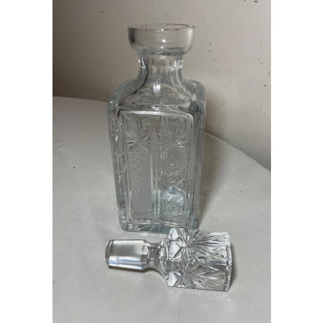 Transparent Vintage American Brilliant Cut Clear Crystal Liquor Wine Decanter Glass Bottle For Sale - Image 8 of 11