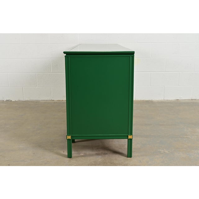Thomasville Hollywood Regency Chinoiserie Green Lacquered Long Dresser or Credenza, Newly Refinished For Sale - Image 12 of 14