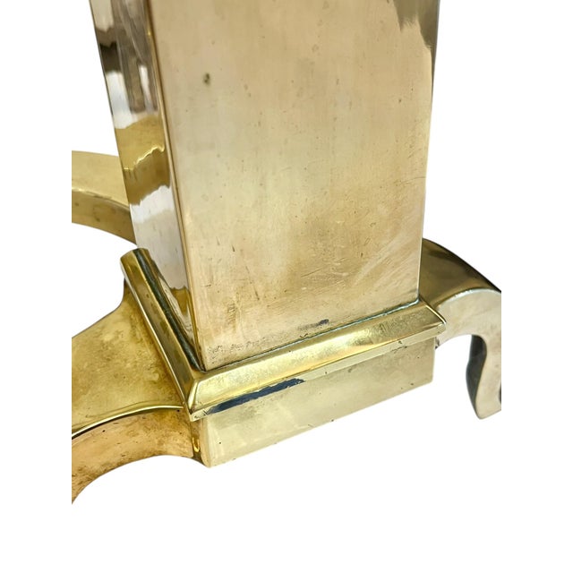 Pair Antique English Georgian Style Brass and Iron Andirons Chenets For Sale - Image 10 of 16