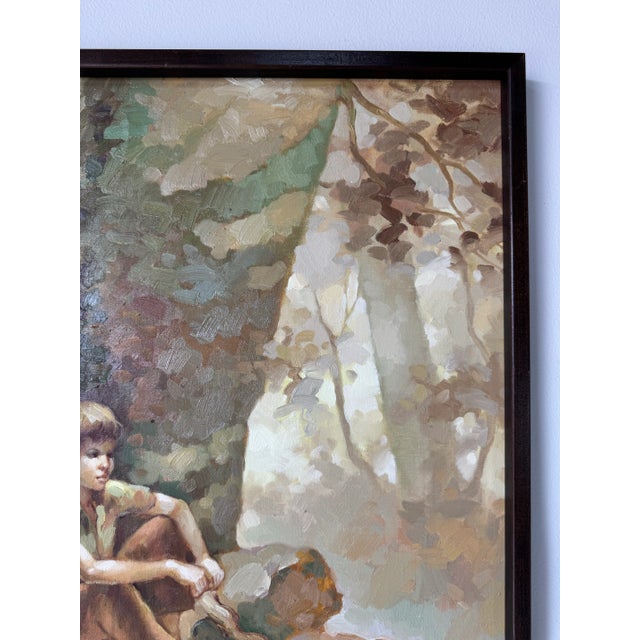 1980’s Veryl Grace Child Under Tree Impressionist Landscape Oil on Canvas Painting, Wood Framed For Sale In Miami - Image 6 of 11