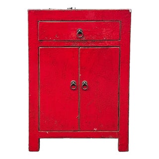 Distressed Rustic Rough Bright Red Drawer Small End Table Nightstand For Sale
