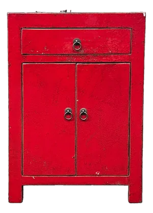Distressed Rustic Rough Bright Red Drawer Small End Table Nightstand