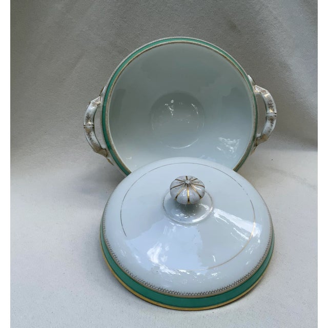 Turquoise 19th Century French Porcelain Large Tureen W/Turquoise & Gilt Detail For Sale - Image 8 of 18