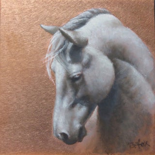 A Willing Spirit #4 by Barbara Fox | Oil on Copper Portrait of a horse's head For Sale