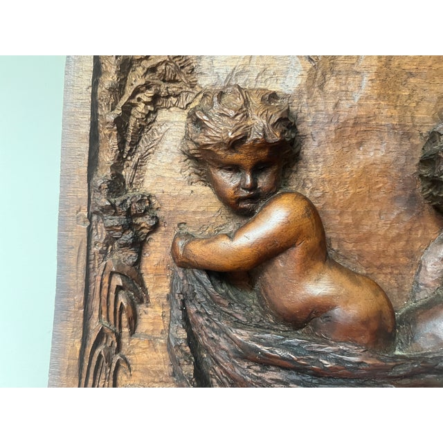 19th C. Continental Hand-Carved High Relief Putti & Boat Wood Wall Panel For Sale - Image 11 of 12