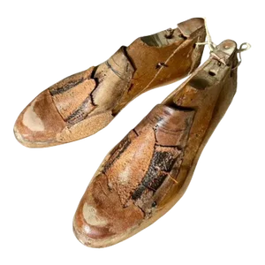 Pair of 1920s Wood Shoe Mold From Wtih Applied Leather