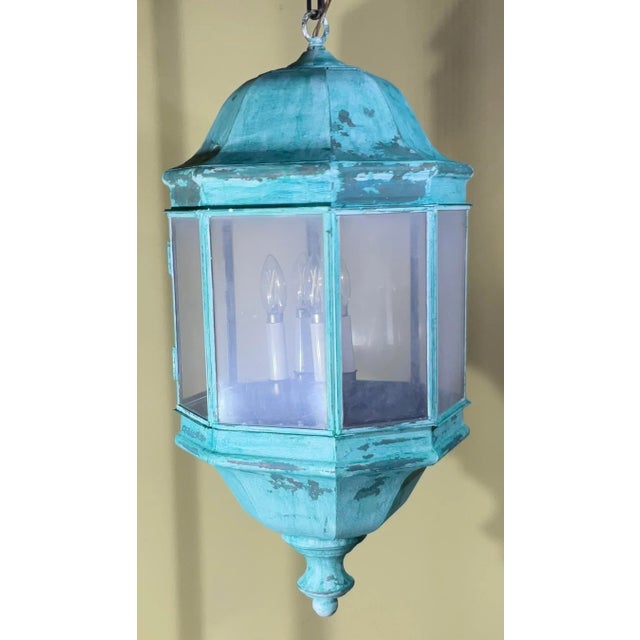 Vintage Solid Brass & Verdigris Patina Outdoor/Indoor Lantern For Sale - Image 10 of 16
