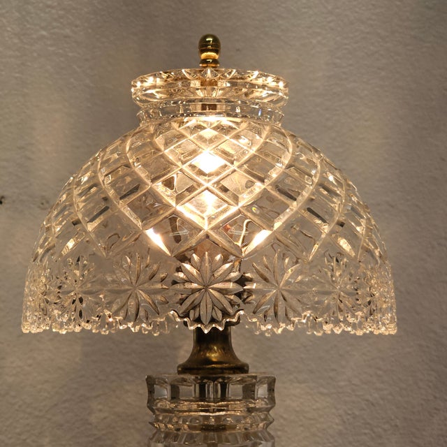 Victorian 1950s–1960s Cut Crystal Boudoir Table Lamp With Matching Glass Shade For Sale - Image 3 of 13